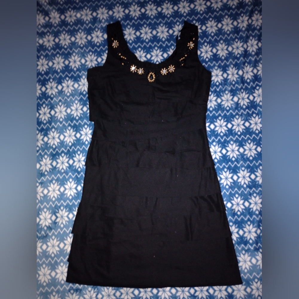 SL Fashions Black Mini Dress with Gold Embellishments